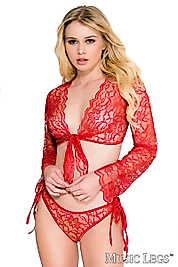 Dantelli Crop Üst ve İp Bağlamalı Takım