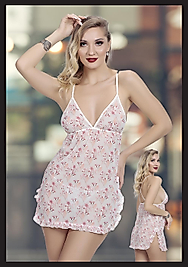 Soft Floral Fırfır Detaylı Transparan Gecelik