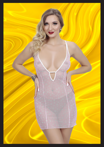 Puantiyeli Dekolte Detaylı Transparan Gecelik