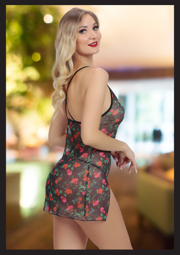 Floral Desenli Transparan Mini Gecelik